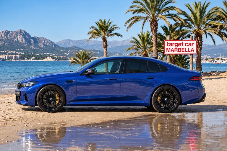 BMW M5 Competition, Inszenierte Außenaufnahme am Strand