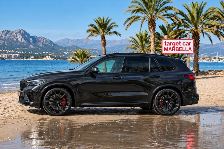 BMW X5 Competition, Inszenierte Außenaufnahme am Strand