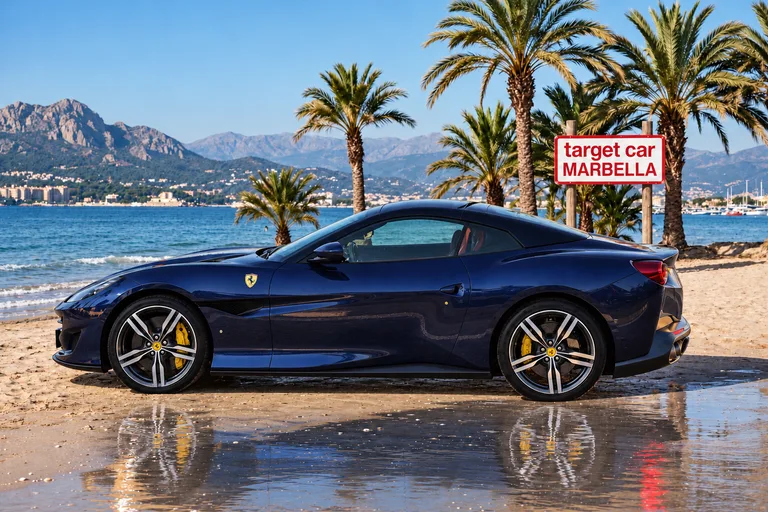 Ferrari Portofino on the beach