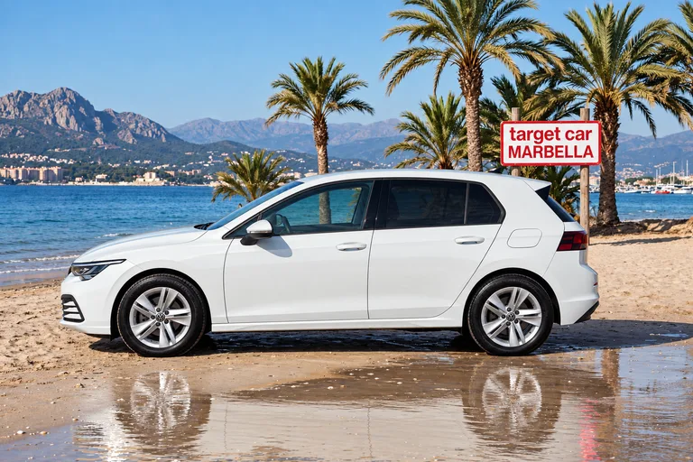 Volkswagen Golf 8, Exterior con fondo de playa recreado