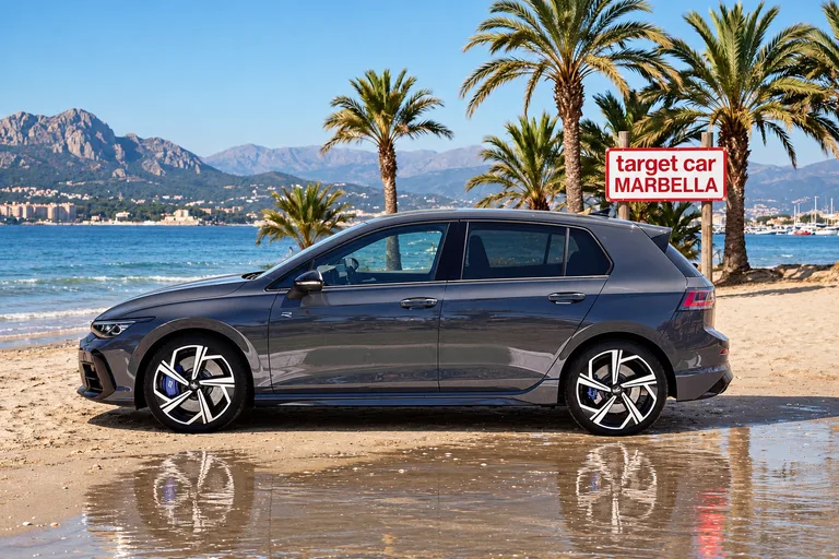 Volkswagen Golf R, Exterior con fondo de playa recreado